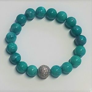 Green and Diamond Malachite Bead Bracelet